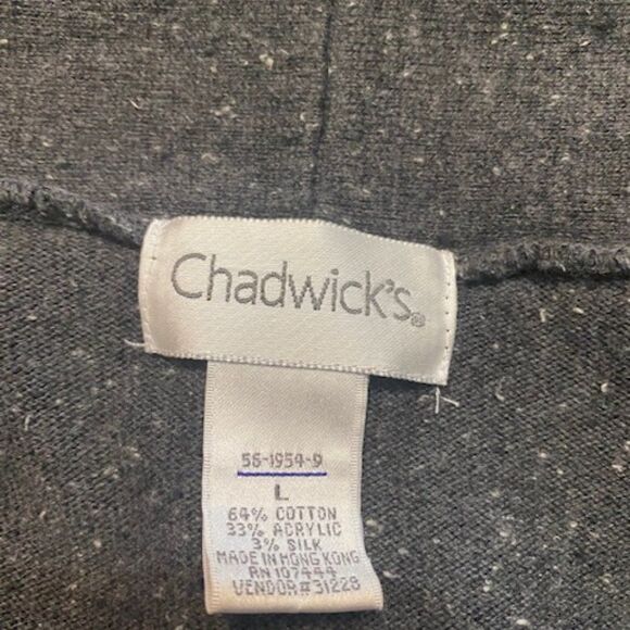 Chadwick's Gray/Blue Stripe open cardigan with belt, size L - Picture 3 of 3